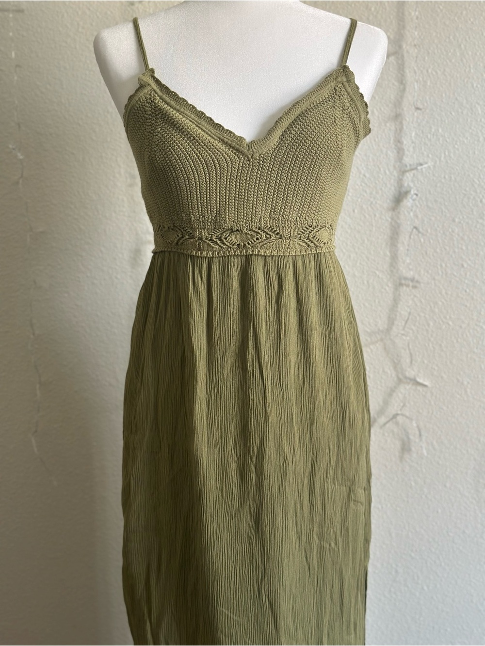 No Boundaries Olive Knit-Bodice Midi Dress